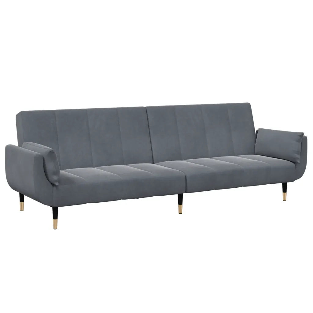 Divano Letto 2 Posti con Poggiapiedi Grigio Scuro in Velluto 3258152