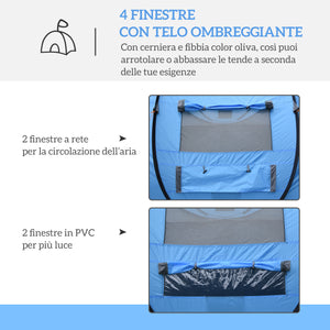 Tenda da Campeggio Pop Up 2 Posti 263,5x220x123 cm con 2 Porte 4 Finestre e Telo Impermeabile Blu