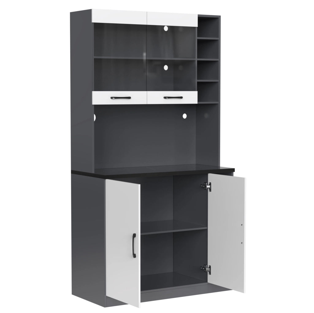 credenza 100x47x187 cm bianco/grigio – LED, vano microonde