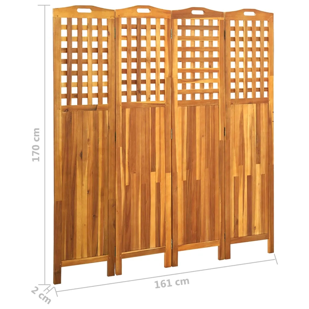 Divisorio a 4 Pannelli Grigio 161x2x170 cm in Massello Acacia 311880
