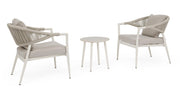 Set 3 Pezzi Salotto da Giardino con 2 Poltrone e Tavolino in Alluminio Corda Poliestere e Pietra Sinterizzata Millor
