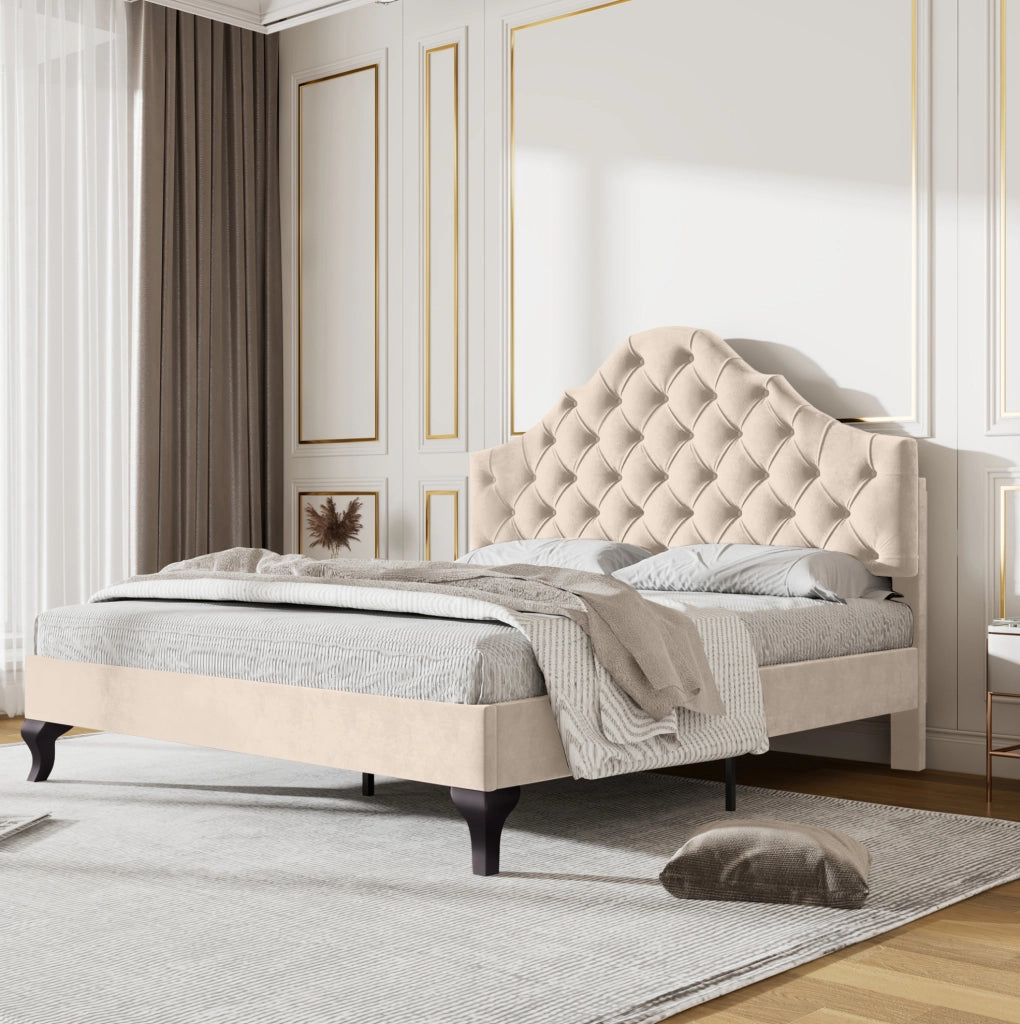 Letto imbottito 140x190 cm in velluto Off White con rete a doghe