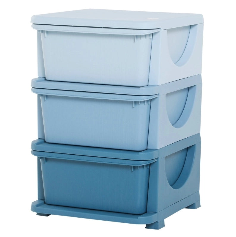Cassettiera porta giochi per bambini blu, 3 cassetti