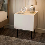 Set di 2 comodini Preci, Comò basso con cassetto e vano interno, Finitura effetto liscio, 40x41 h60 cm, Beige e Rovere