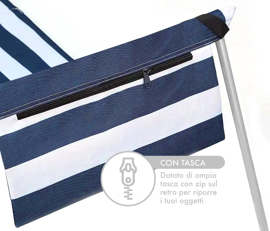 Coppia Materassino Da Spiaggia 2 Pezzi Pieghevole Leggero Portatile Tappetino Spiaggia Regolabile Con Schienale Reclinabile Tasca PortaOggetti Lettino Mare Campeggio  - RigheBiancoBlu