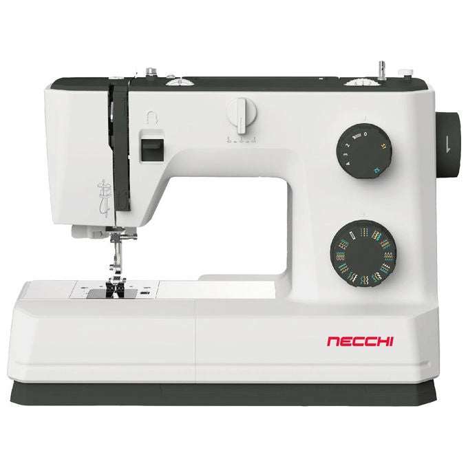 Necchi macchina da cucire Q132A, meccanica, 32 punti, asola automatica, crochet rotativo, braccio libero, LED, bianco