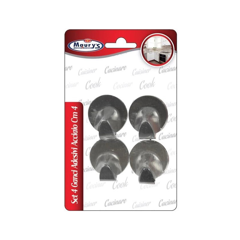 SET 4 GANCI ADESIVI IN ACCIAIO FORMA ASSORTITA 4 CM