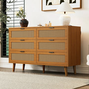 OKWISH Comò Retrò con 6 Cassetti, Maniglie in Metallo e Gambe in Legno Massello, per Camera Soggiorno Studio, Noce, 120×40×76.5 cm