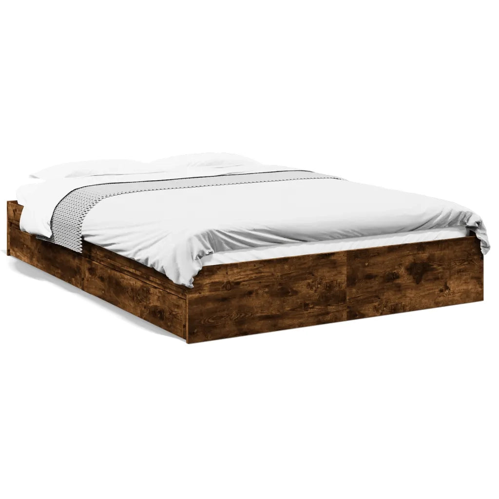 Letto matrimoniale | Letto per adulti | Giroletto con Cassetti Rovere Fumo 160x200 cm Legno Multistrato