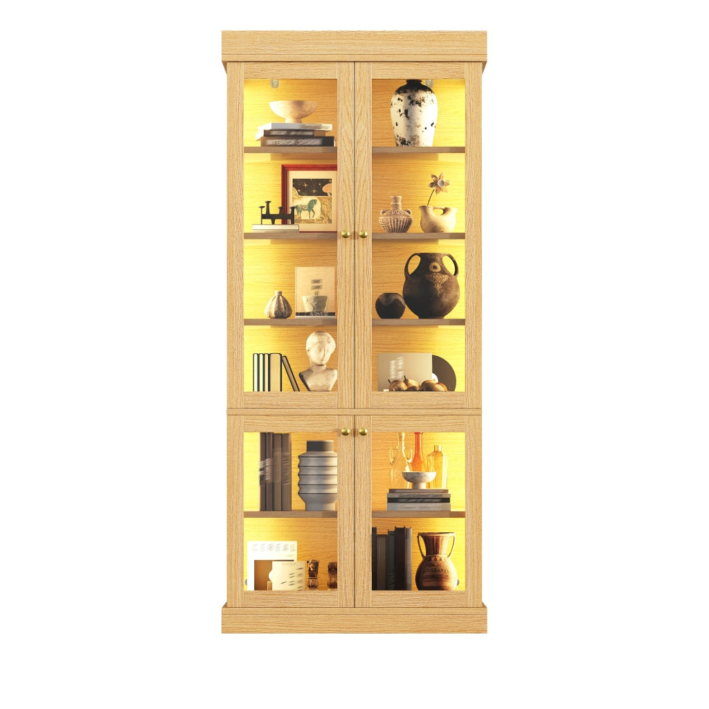 Armadio alto LED con 2 sistemi antiribaltamento; ripiani regolabili e spazio di rangement per salotto 80 × 40 × 180 cm