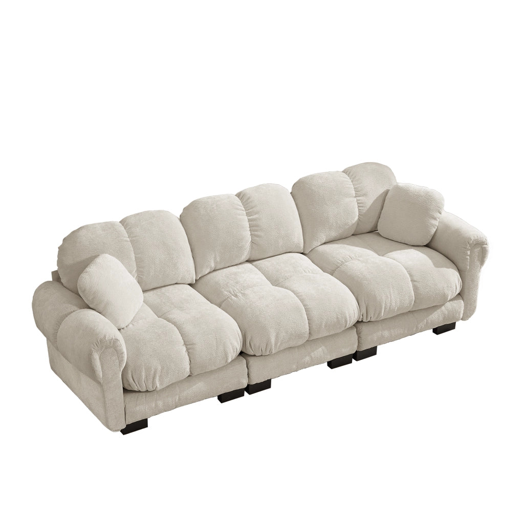 Divano Modulare 3 Posti con Cuscini Decorativi, Schienale Ergonomico, Ciniglia, Grigio Chiaro