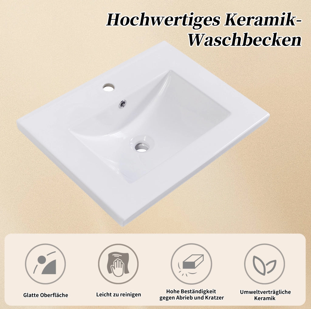 Mobile bagno con lavabo in ceramica 61x46x90 cm; bianco; in legno massello e MDF
