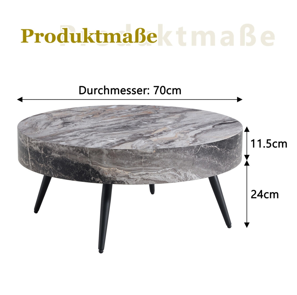 Tavolino da caffè rotondo 70 cm effetto marmo grigio
