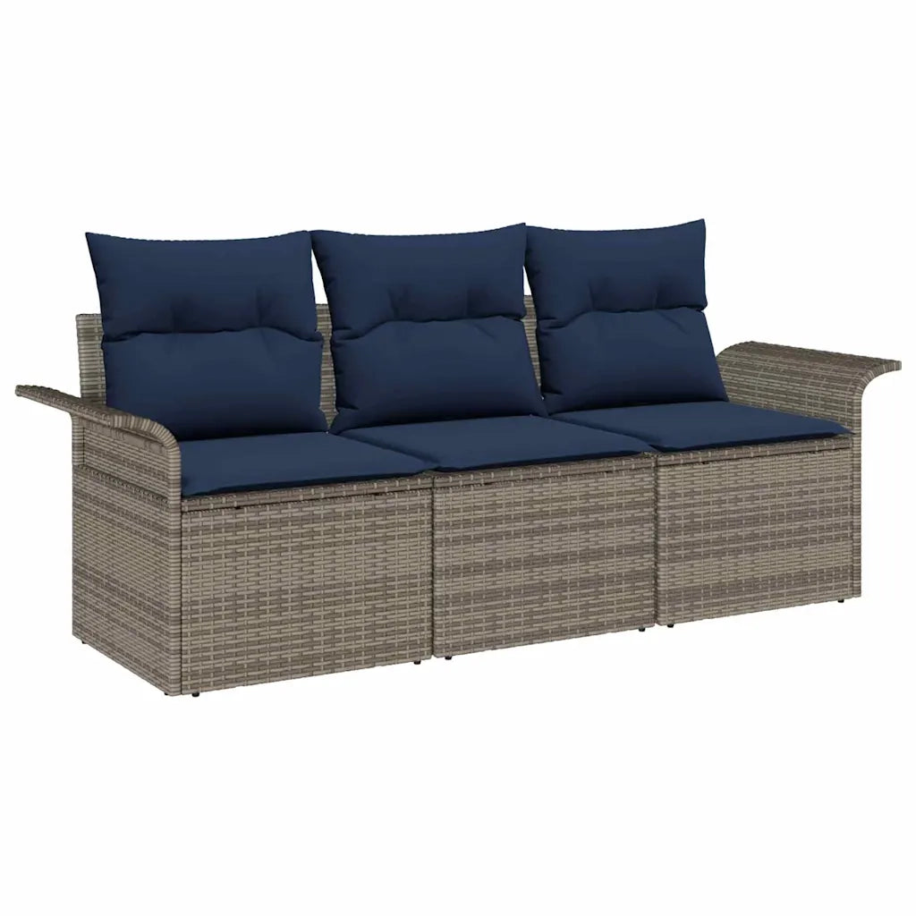 Set di divani con cuscino 3 pcs Grigio e Blu Navy polyrattan 3345225