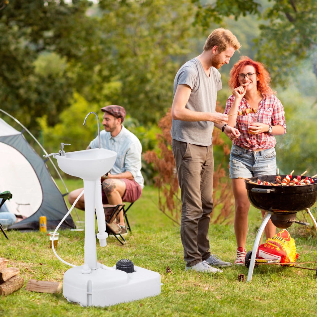Lavabo Portatile da Campeggio con 2 Ruote. Serbatoio Acqua 17L e Serbatoio Sapone 2.5L. 51x33.5x103cm