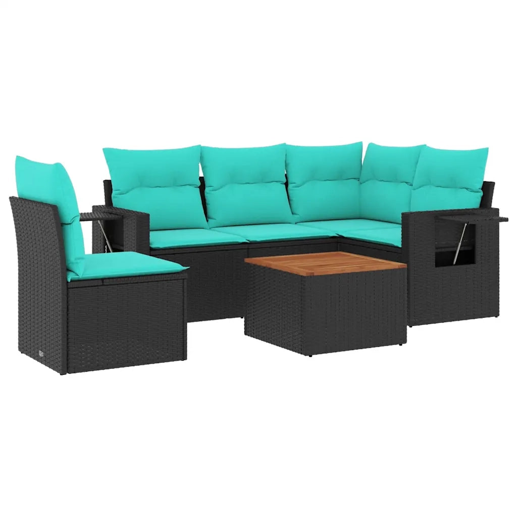 Set Divani da Giardino 6 pz con Cuscini Nero in Polyrattan 3224566