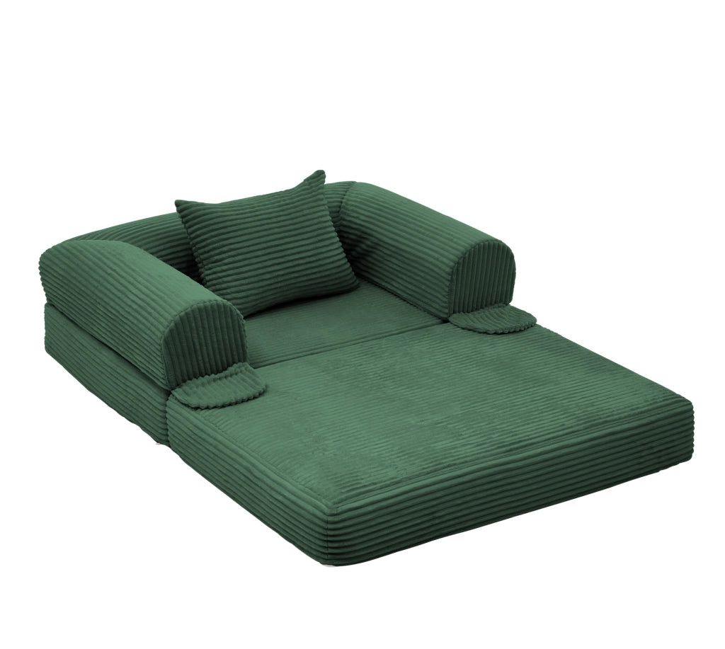 Poltrona letto singola convertibile in velluto a coste verde