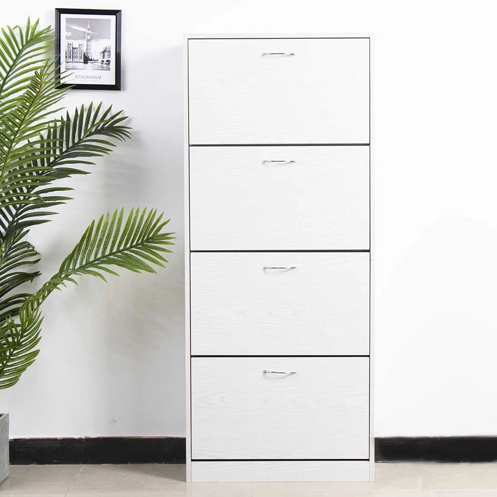 Scarpiera 4Ante Doppia Profondità Salvaspazio Bianco Frassinato 63x24H150cm mdf
