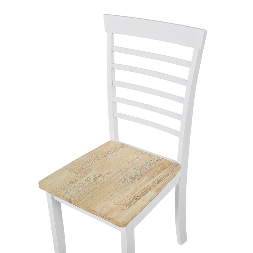 Set di 2 sedie da pranzo in legno chiaro e legno bianco in gomma con sedile senza braccioli