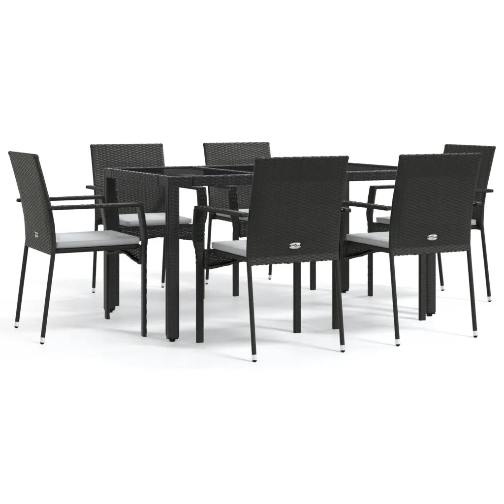 Set da Pranzo da Giardino 7 pz Nero con Cuscini in Polyrattan 3184978