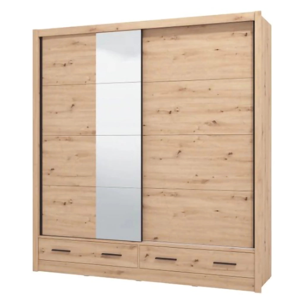 Armadio Camera da Letto Copala, Guardaroba 2 Ante 4 Ripiani, 205x216h cm Marrone Rovere Nodi