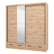 Armadio Camera da Letto Copala, Guardaroba 2 Ante 4 Ripiani, 205x216h cm Marrone Rovere Nodi