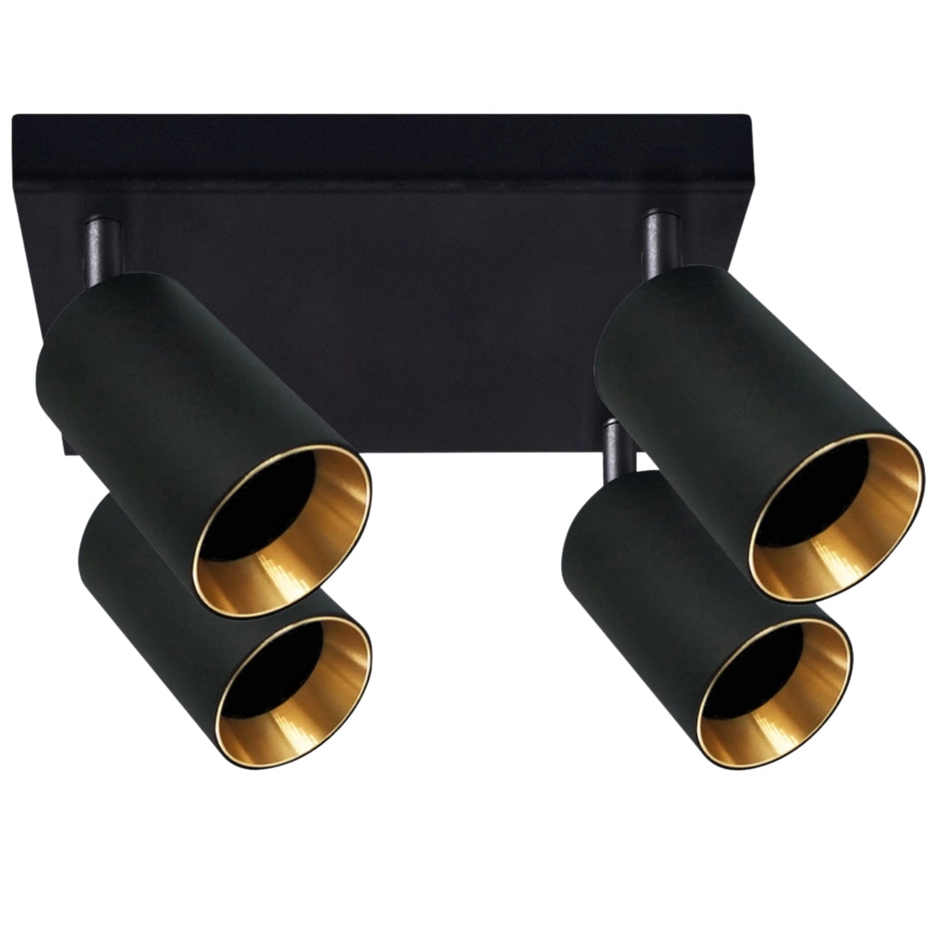 Plafoniera quadrata 4 luci GU10 nero-oro Maribel Polux
