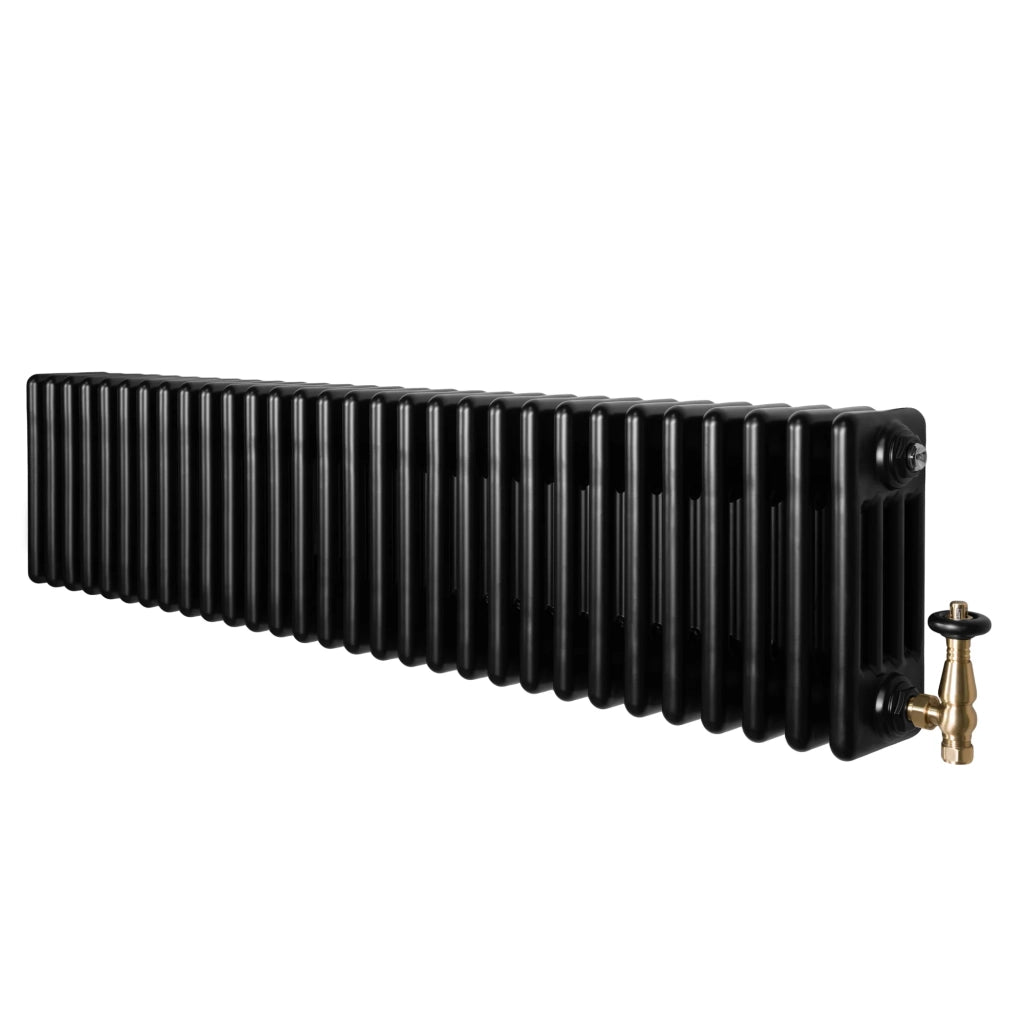 Radiatore Tradizionale 4 Colonne Orizzontale Nero & Valvole 300 x 1370 mm