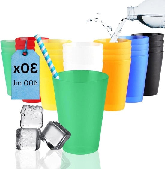 30 bicchieri in plastica - 0,4 l - pacchetto misto di bicchieri riciclabili - bicchieri per festa - bicchierini