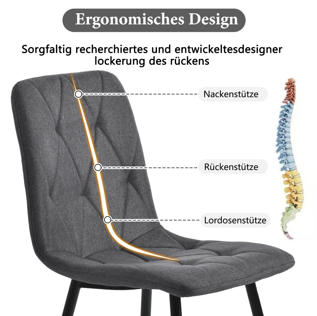 Set di 4 sedie da pranzo imbottite in lino grigio con gambe in metallo