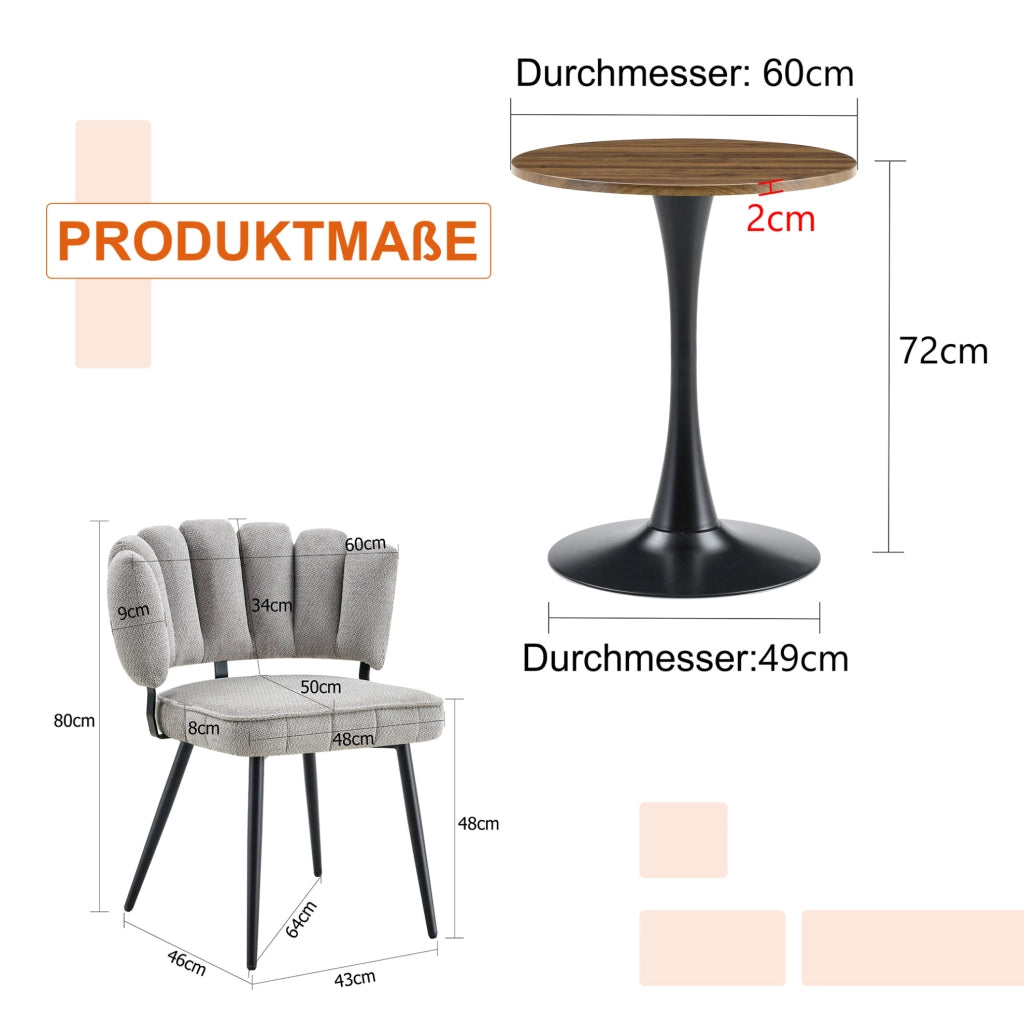 Set tavolo da pranzo con 2 sedie grigio chiaro