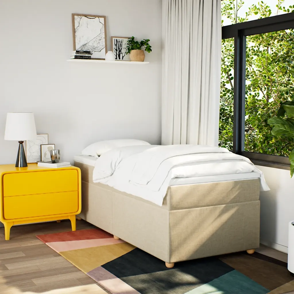 vidaXL Giroletto a Molle con Materasso Crema 100x200 cm in Tessuto