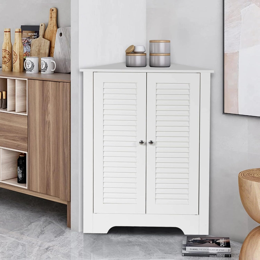 Armadio Angolare, Mobile Angolare con 3 Ripiani e 2 Ante, Adatto per Bagno, Ingresso, Soggiorno, Camera da Letto, Ufficio, 3 Colori, 63x31,5x81cm (bianco)