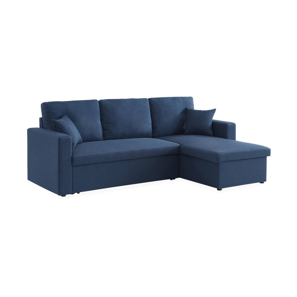 Divano letto angolare reversibile con contenitore, 3 posti, blu