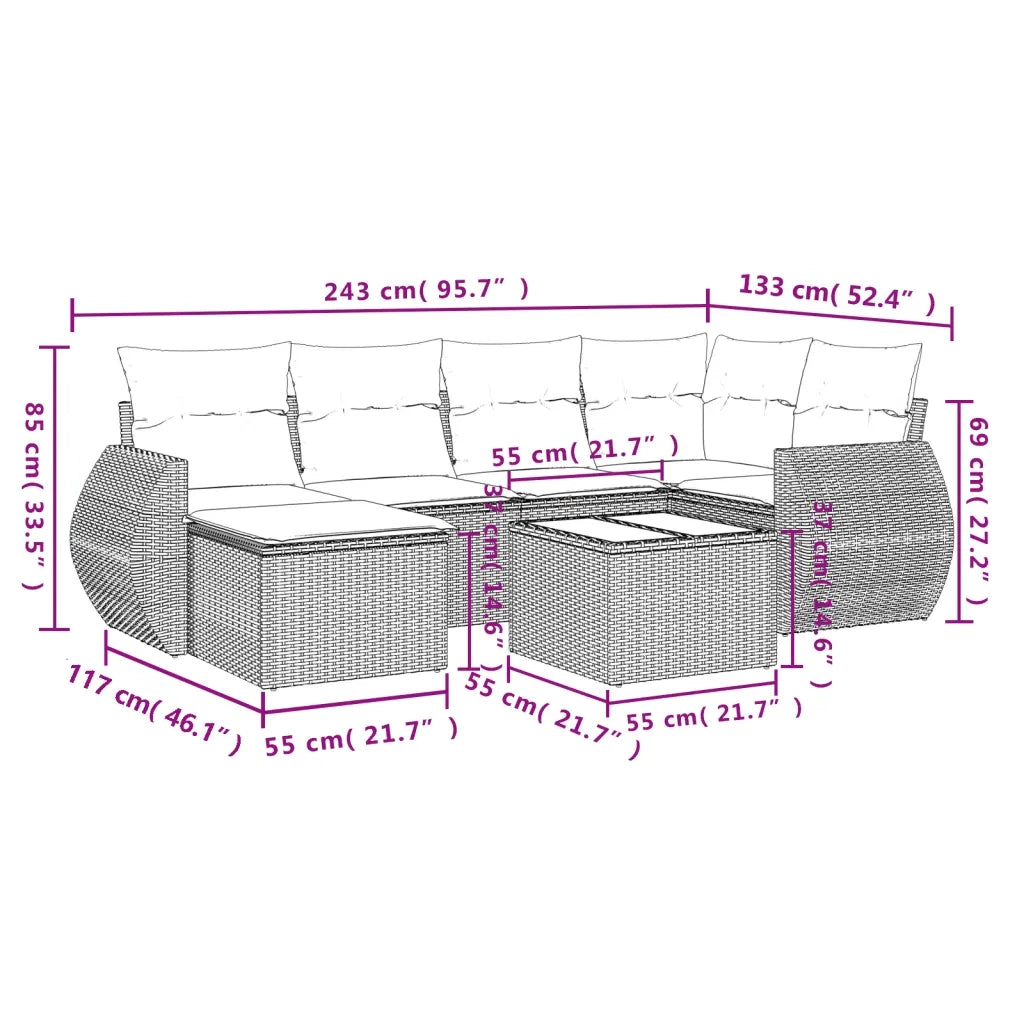 Set Divani da Giardino 7 pz con Cuscini Beige in Polyrattan