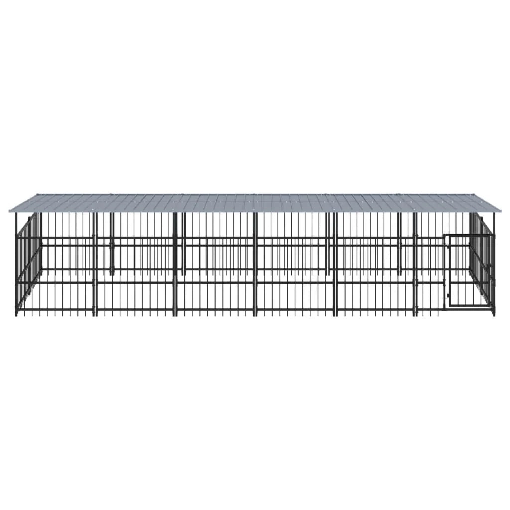 Cuccia gabbia per animali da esterno pac con tetto per cani in acciaio 11,26 m² nero 02_0041734