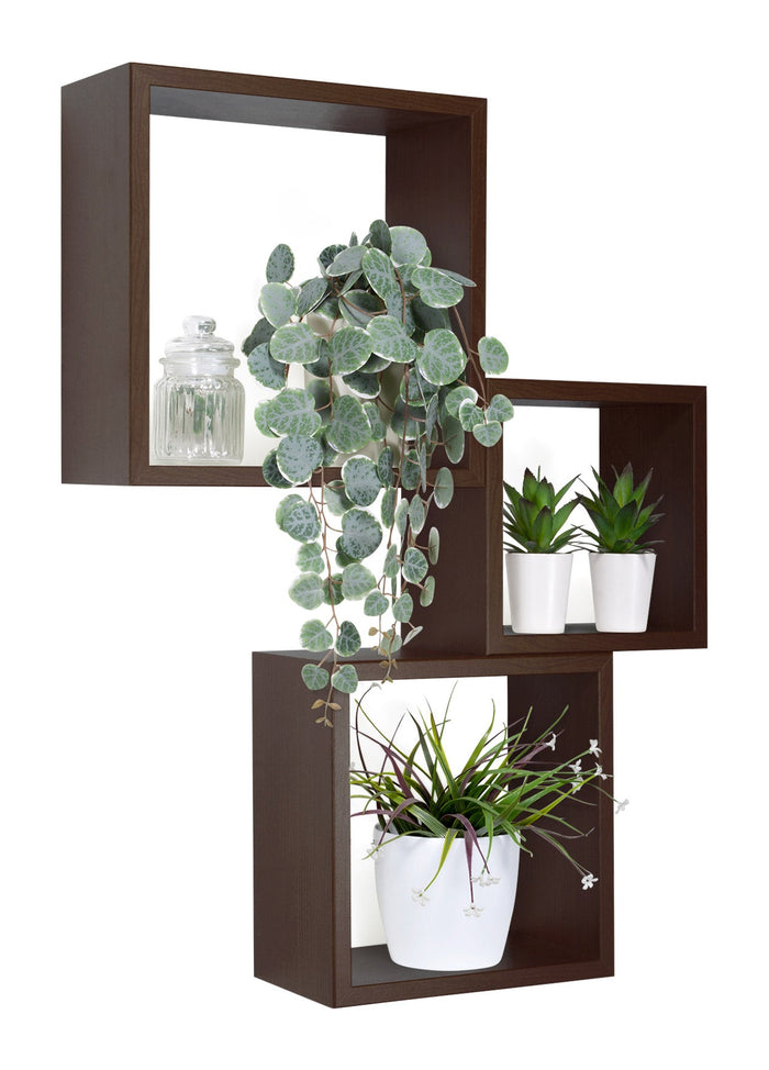 Set 3 Mensole da Parete Cubo in Fibra di Legno Incubo Wengè