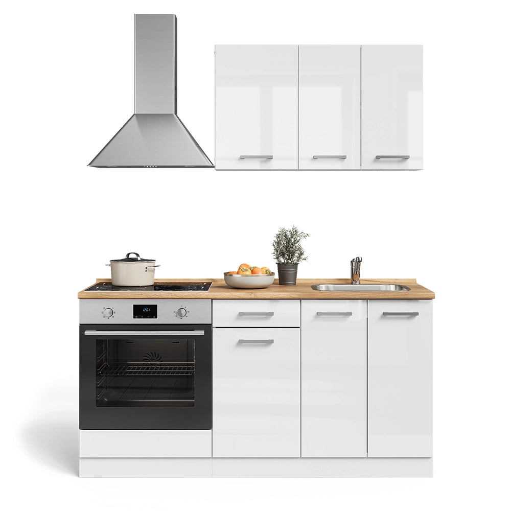 Vicco Cucina completa Bianco lucido/bianco 160 cm con base forno e lavello senza PT