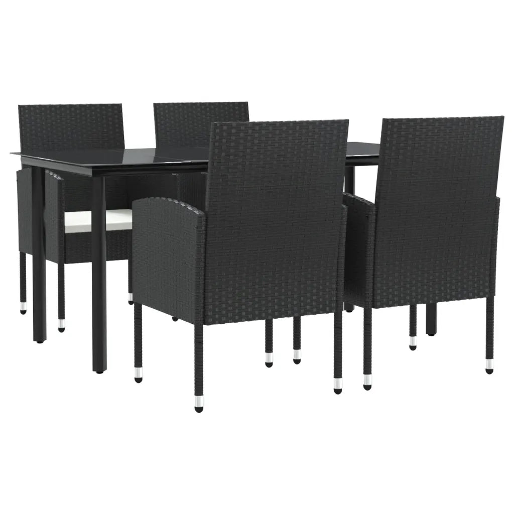 Set da Pranzo da Giardino 5 pz Nero in Polyrattan e Acciaio