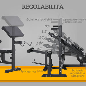 Panca da Palestra Regolabile con Supporto per Bilanciere 210x110x103-123 cm in Acciaio e PU Nero