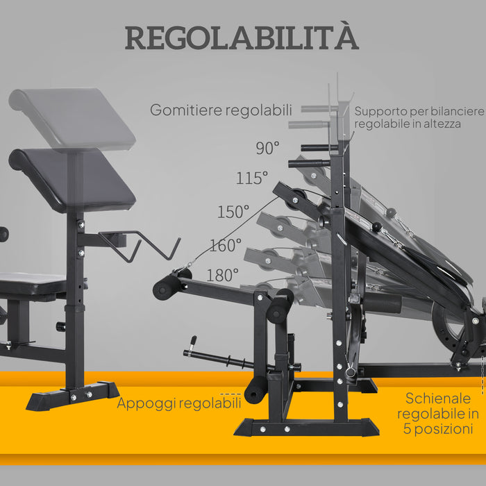 Panca da Palestra Regolabile con Supporto per Bilanciere 210x110x103-123 cm in Acciaio e PU Nero