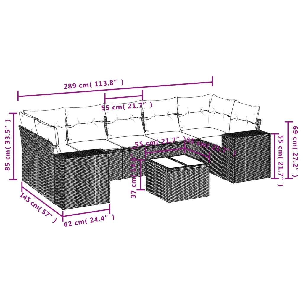 Set Divano da Giardino 8 pz con Cuscini Grigio in Polyrattan