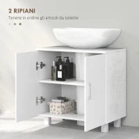 Mobile Sotto Lavabo Bagno a 2 Ante con Ripiano Centrale, in MDF, 60x35x60 cm, Bianco