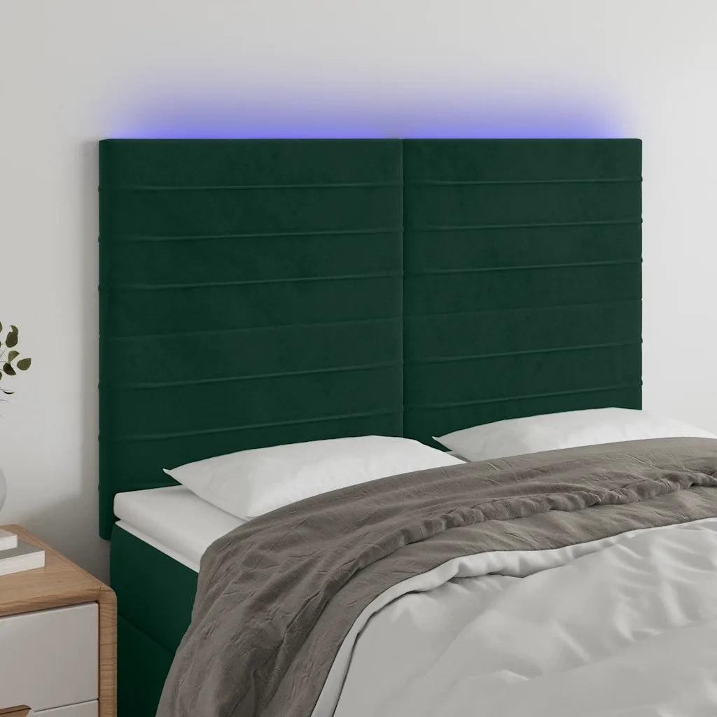 Testiera a LED-Testata con LED Verde Scuro 144x5x118/128cm in Velluto 303049