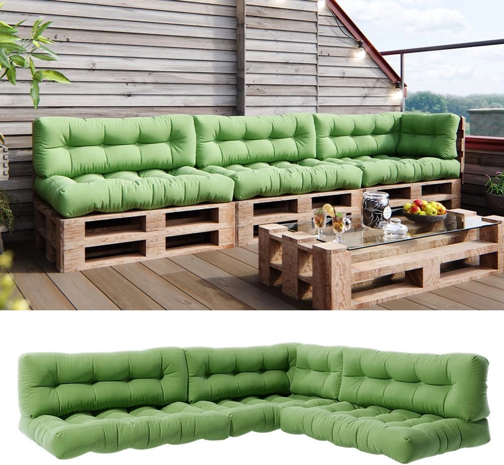 Set di cuscini per pallet "Flocken", Verde, 7 scomparti, per l’imbottitura di sedute e schienali su pallet europallet