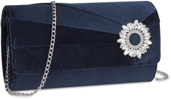 Borsa Clutch Daman Velvet, elegante borsa da sera con pietre stucco, borsa da cerimonia per matrimoni, borsa da sposa con catena per matrimoni, feste e ricevimenti