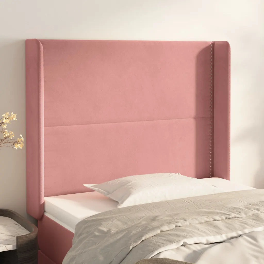 Testiera ad Orecchio Nera 83x16x118/128 cm in Velluto 3119475