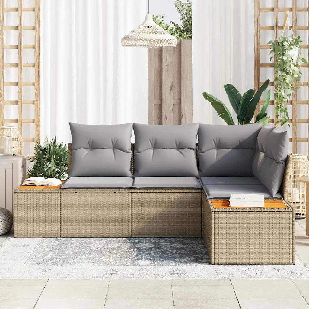 Set Divano da Giardino 4 pcs Beige e Grigio Chiaro Polyrattan 3356745