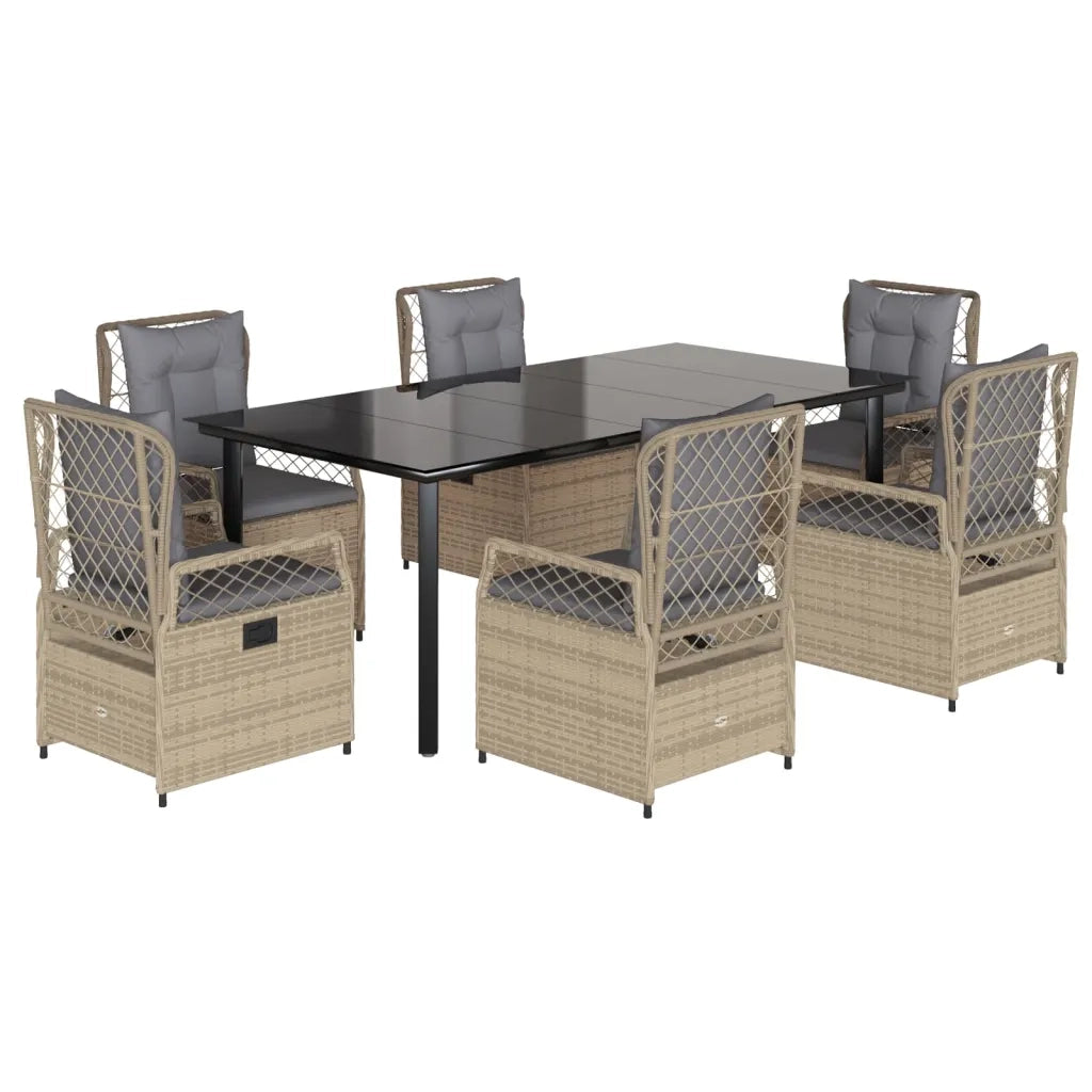 Set da Pranzo da Giardino 7 pz con Cuscini Beige in Polyrattan 3263011