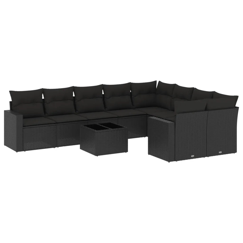 Set Divani da Giardino 10pz con Cuscini in Polyrattan Nero 3219435